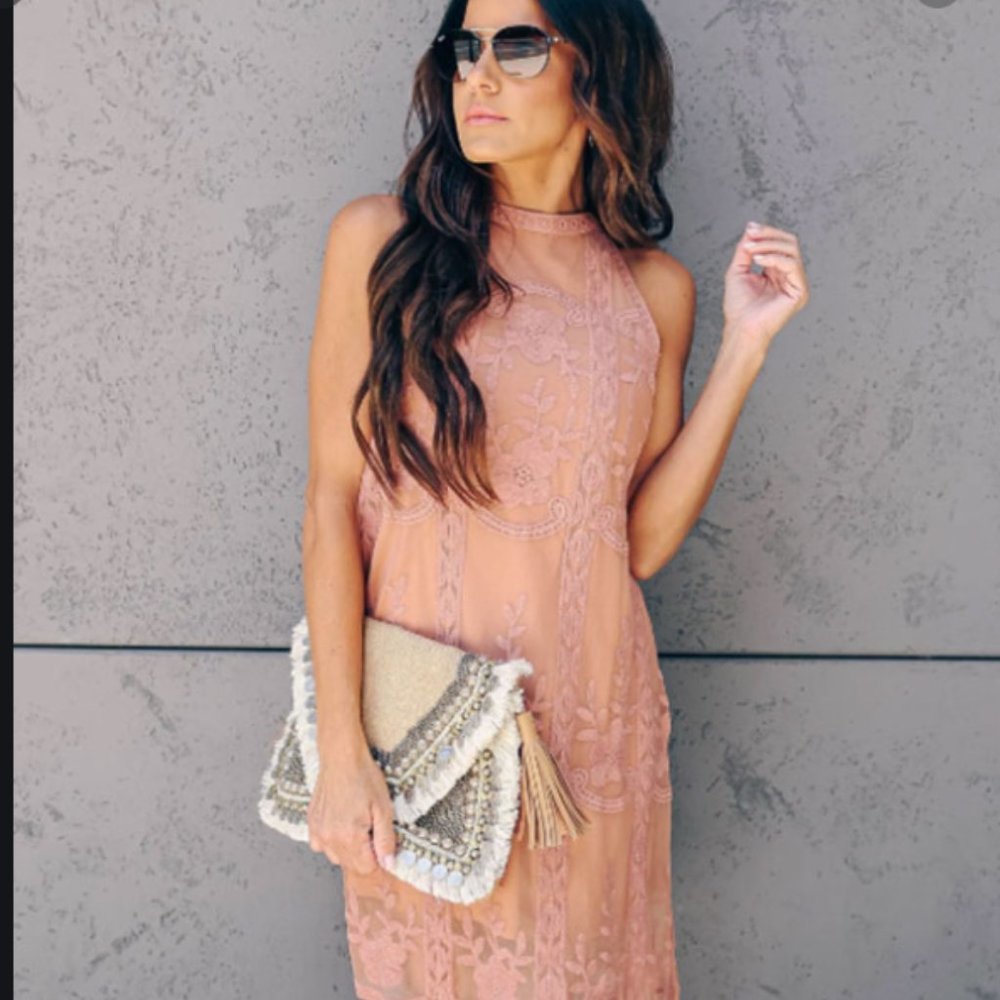 Vici Payton Cotton Embroidered Shift Dress -French Rose